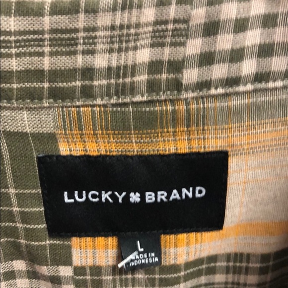 Lucky Brand Green and Tan Plaid Casual Button Down Shirt - Picture 2 of 8